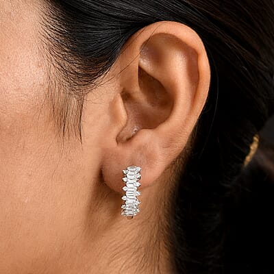 D’Joy White Zircon 3.45 ctw Sunburst Hoop Earrings in Rhodium Over Sterling Silver 