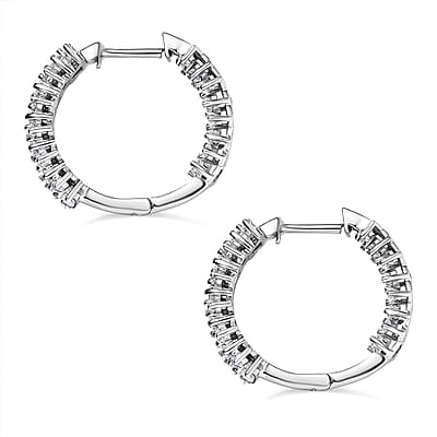 D’Joy White Zircon 3.45 ctw Sunburst Hoop Earrings in Rhodium Over Sterling Silver 