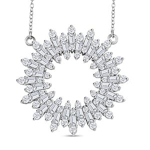 D'Joy White Zircon 5.30 ctw Sunburst Necklace in Rhodium Over Sterling Silver 18 Inches