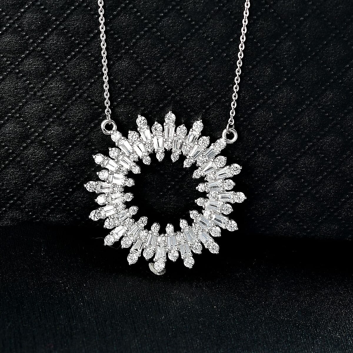 D'Joy White Zircon 5.30 ctw Sunburst Necklace in Rhodium Over Sterling Silver 18 Inches image number 1