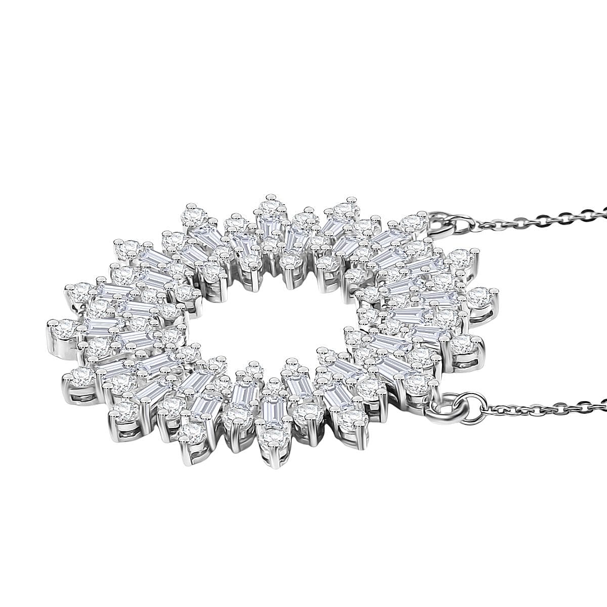 D'Joy White Zircon 5.30 ctw Sunburst Necklace in Rhodium Over Sterling Silver 18 Inches image number 3