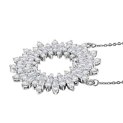 D'Joy White Zircon 5.30 ctw Sunburst Necklace in Rhodium Over Sterling Silver 18 Inches