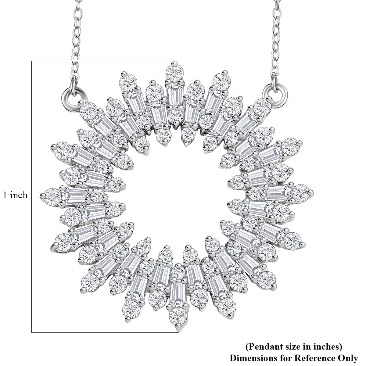 D'Joy White Zircon 5.30 ctw Sunburst Necklace in Rhodium Over Sterling Silver 18 Inches