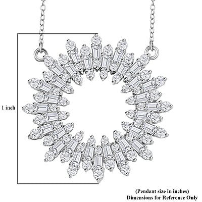 D'Joy White Zircon 5.30 ctw Sunburst Necklace in Rhodium Over Sterling Silver 18 Inches