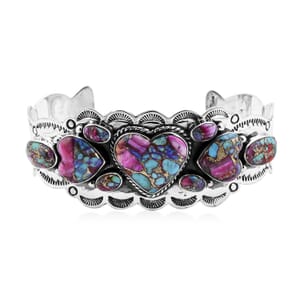 Santa Fe Style Mojave Purple Turquoise 85.00 ctw Cuff Bracelet in Sterling Silver (Adjustable)