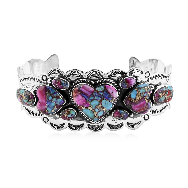 Santa Fe Style Mojave Purple Turquoise 85.00 ctw Cuff Bracelet in Sterling Silver (Adjustable)