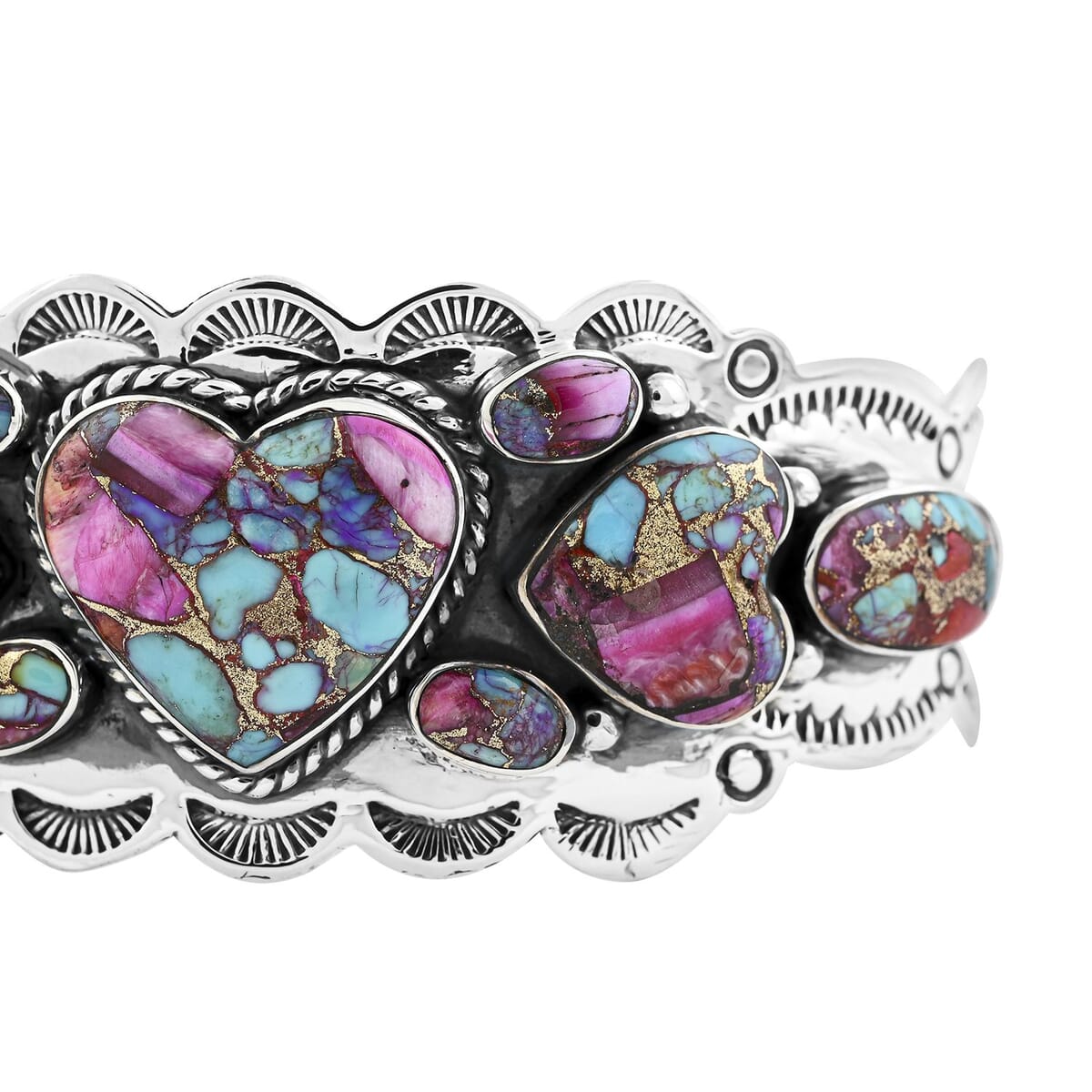 Santa Fe Style Mojave Purple Turquoise 85.00 ctw Cuff Bracelet in Sterling Silver (Adjustable) image number 3