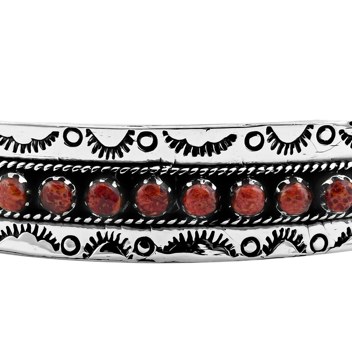 Santa Fe Style Red Coral 57.00 ctw Cuff Bracelet in Sterling Silver (Adjustable) image number 3