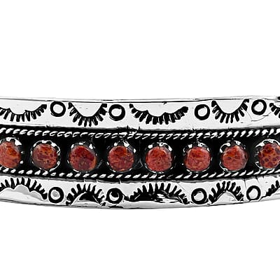 Santa Fe Style Red Coral 57.00 ctw Cuff Bracelet in Sterling Silver (Adjustable)