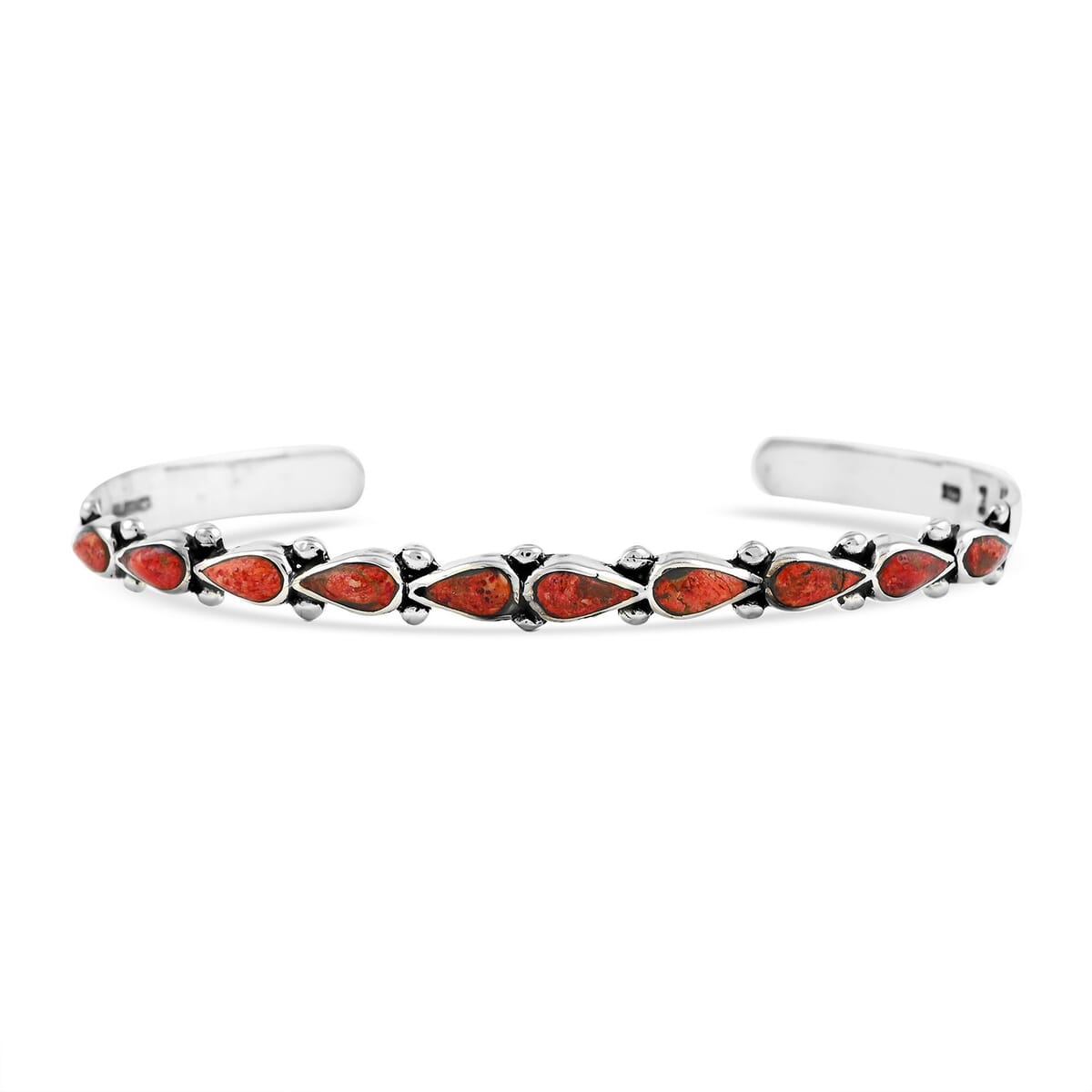 Santa Fe Style Red Coral 12.00 ctw Cuff Bracelet in Sterling Silver (Adjustable) image number 0