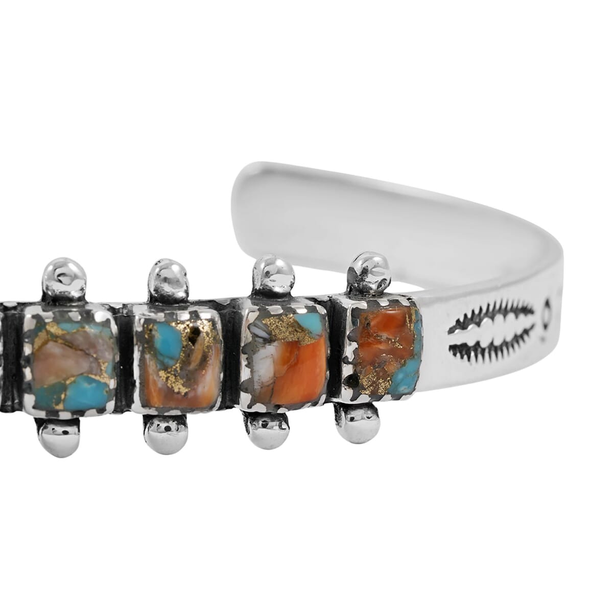 Santa Fe Style Spiny Turquoise 25.00 ctw Cuff Bracelet in Sterling Silver (Adjustable) image number 3
