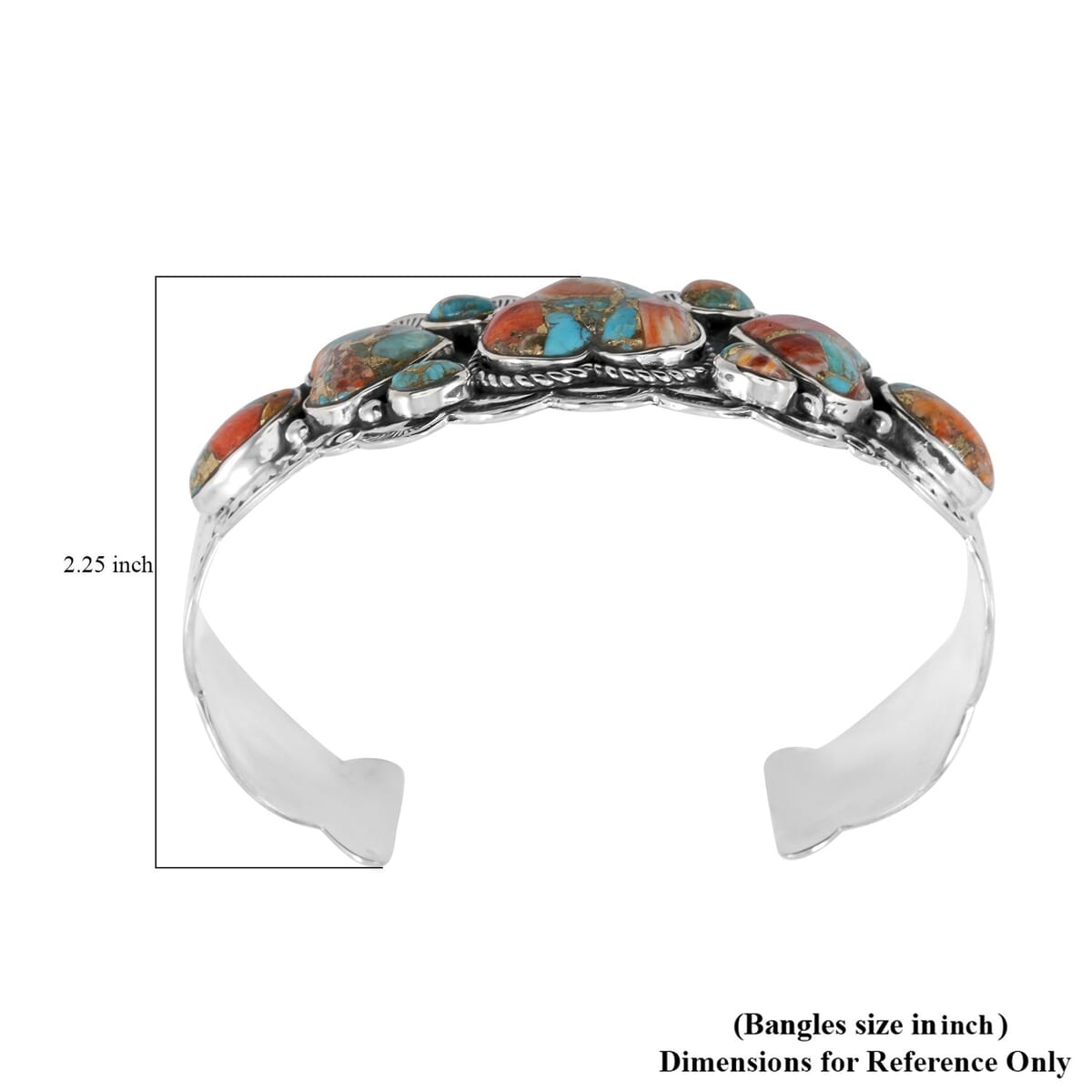 Santa Fe Style Spiny Turquoise 85.00 ctw Cuff Bracelet in Sterling Silver (Adjustable) image number 4