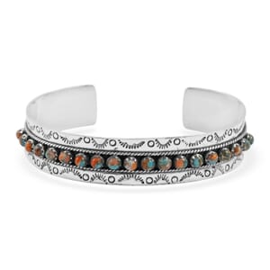Santa Fe Style Spiny Turquoise 57.00 ctw Cuff Bracelet in Sterling Silver (Adjustable)