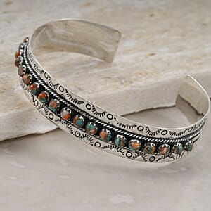 Santa Fe Style Spiny Turquoise 57.00 ctw Cuff Bracelet in Sterling Silver (Adjustable)