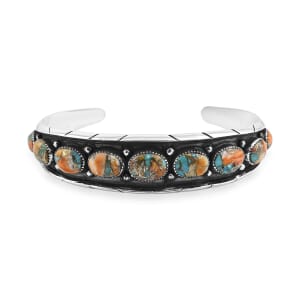 Santa Fe Style Spiny Turquoise 68.00 ctw Cuff Bracelet in Sterling Silver (Adjustable)