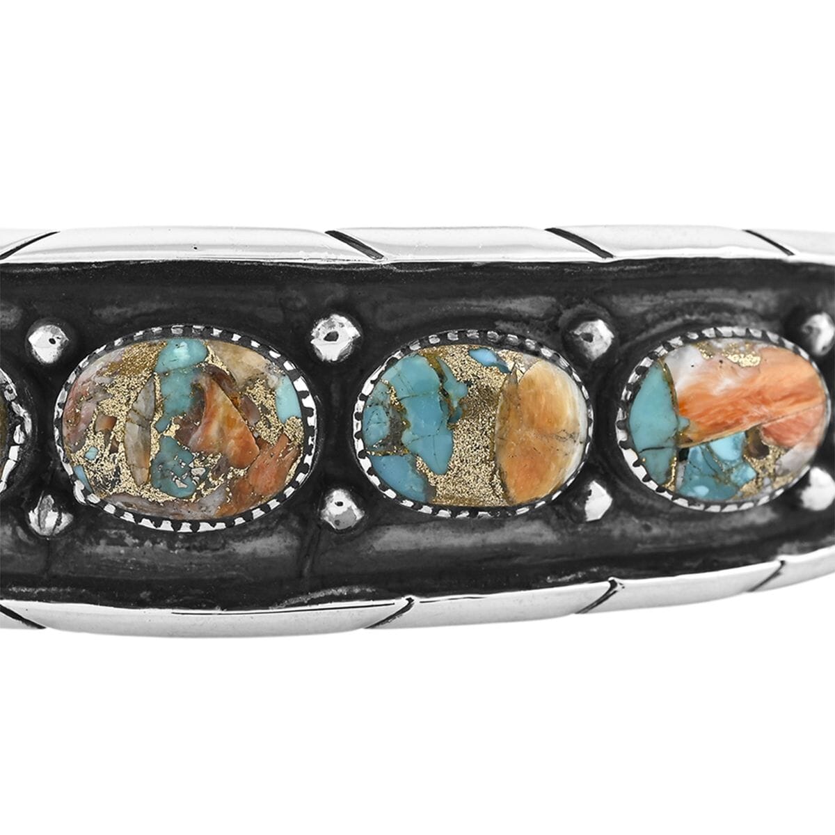 Santa Fe Style Spiny Turquoise 68.00 ctw Cuff Bracelet in Sterling Silver (Adjustable) image number 3