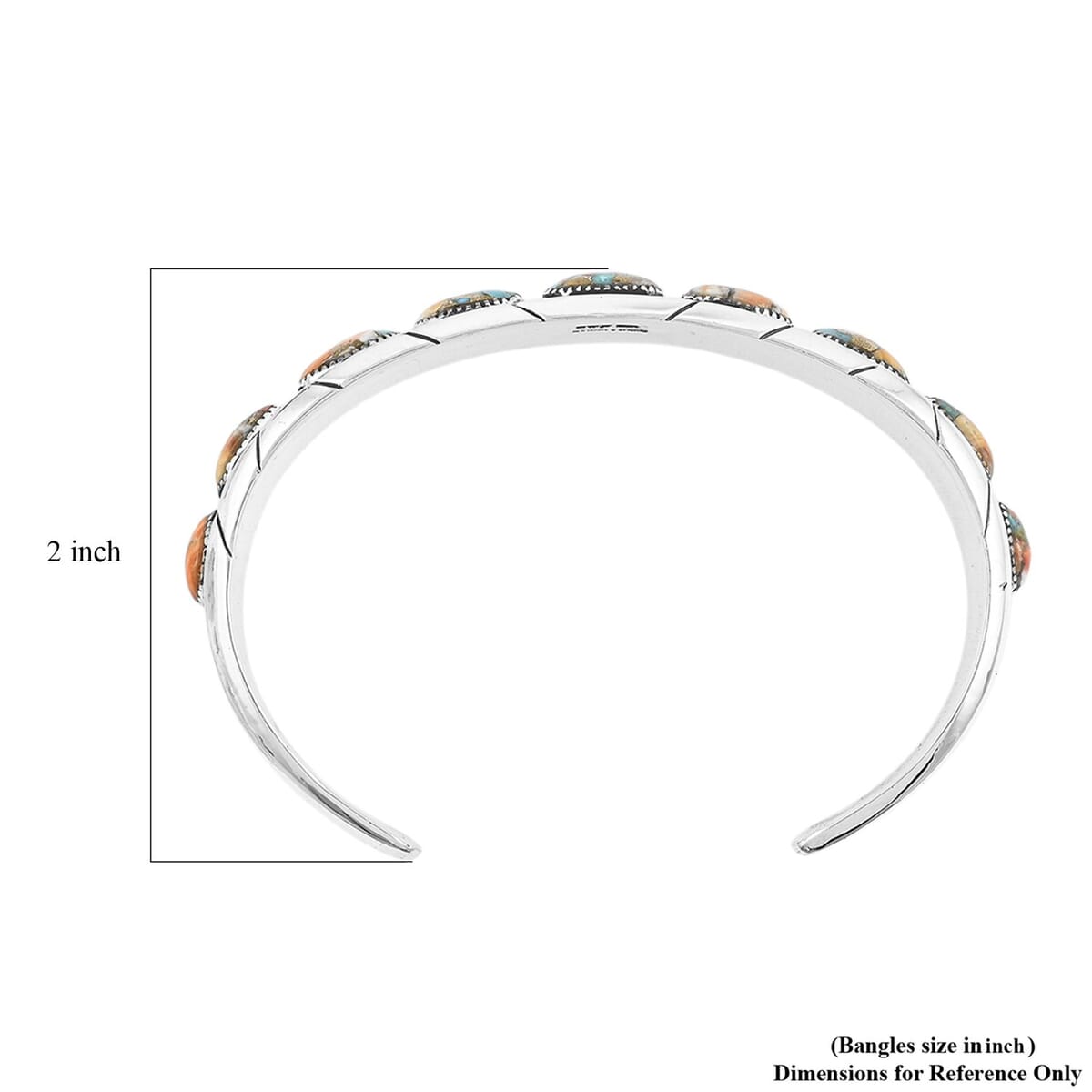 Santa Fe Style Spiny Turquoise 68.00 ctw Cuff Bracelet in Sterling Silver (Adjustable) image number 4