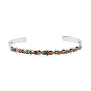 Santa Fe Style Spiny Turquoise 12.00 ctw Cuff Bracelet in Sterling Silver (Adjustable)