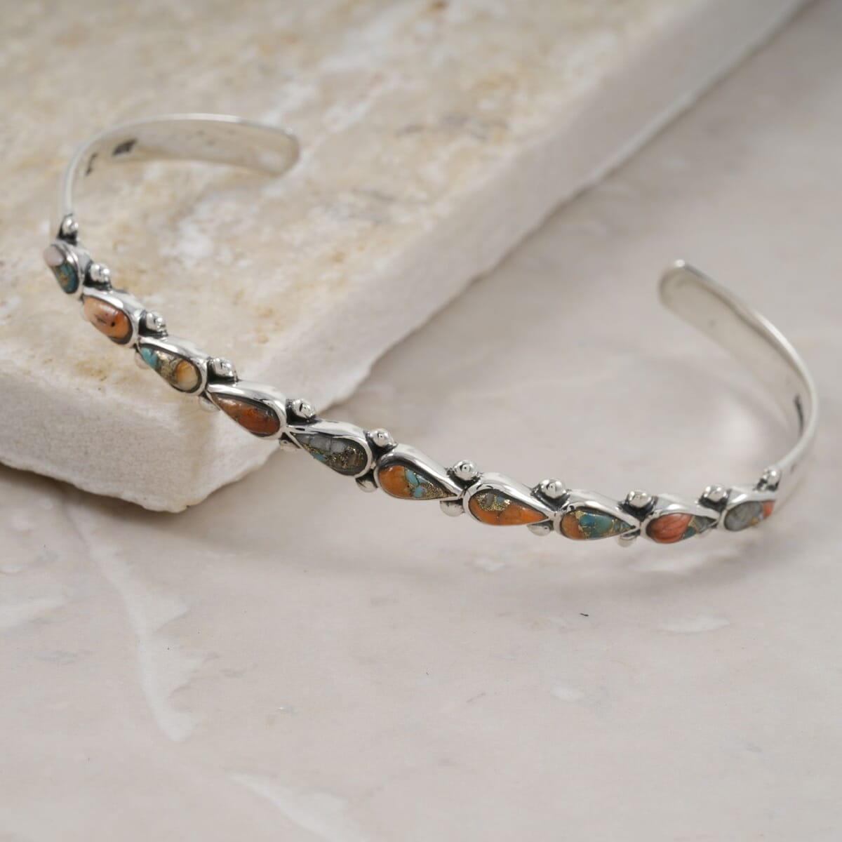 Santa Fe Style Spiny Turquoise 12.00 ctw Cuff Bracelet in Sterling Silver (Adjustable) image number 1