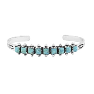 Santa Fe Style Kingman Turquoise 25.00 ctw Cuff Bracelet in Sterling Silver (Adjustable)