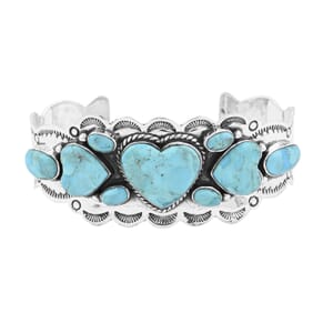 Santa Fe Style Kingman Turquoise 85.00 ctw Cuff Bracelet in Sterling Silver (Adjustable)