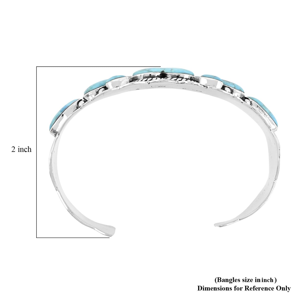 Santa Fe Style Kingman Turquoise 85.00 ctw Cuff Bracelet in Sterling Silver (Adjustable) image number 3