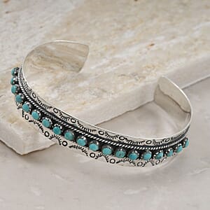 Santa Fe Style Kingman Turquoise 57.00 ctw Cuff Bracelet in Sterling Silver (Adjustable)