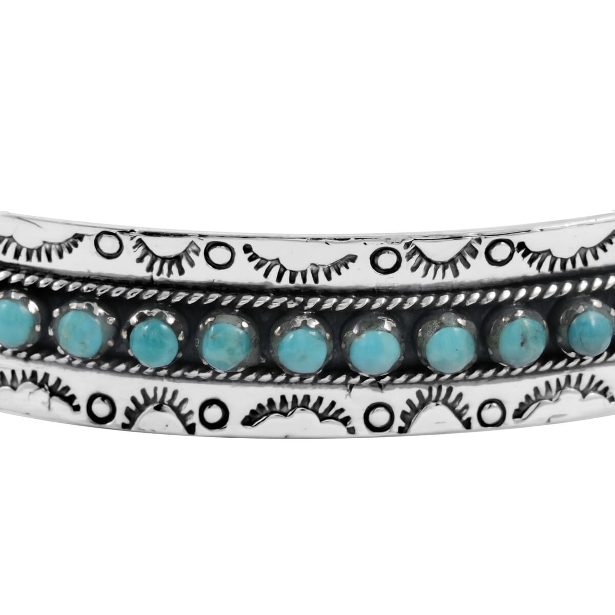 Santa Fe Style Kingman Turquoise 57.00 ctw Cuff Bracelet in Sterling Silver (Adjustable) image number 3