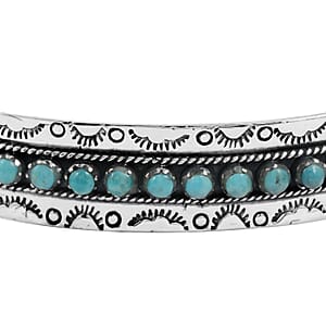 Santa Fe Style Kingman Turquoise 57.00 ctw Cuff Bracelet in Sterling Silver (Adjustable)