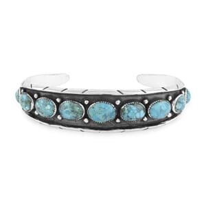 Santa Fe Style Kingman Turquoise 68.00 ctw Cuff Bracelet in Sterling Silver (Adjustable)