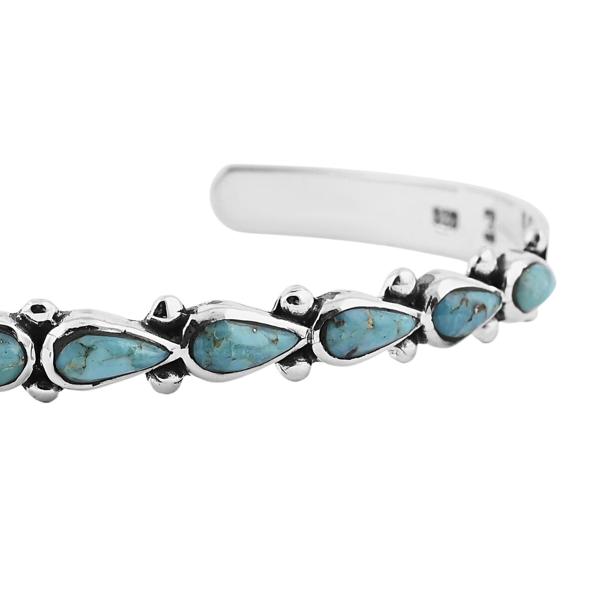 Santa Fe Style Kingman Turquoise 12.00 ctw Cuff Bracelet in Sterling Silver (Adjustable) image number 3