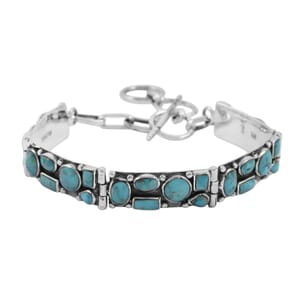Santa Fe Style Kingman Turquoise 37.50 ctw Bracelet in Sterling Silver (6.50-7.50In)
