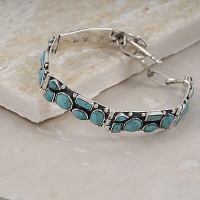 Santa Fe Style Kingman Turquoise 37.50 ctw Bracelet in Sterling Silver (6.50-7.50In)