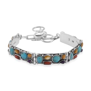 Santa Fe Style Multi Gemstone 37.50 ctw Bracelet in Sterling Silver (6.50-7.50In)