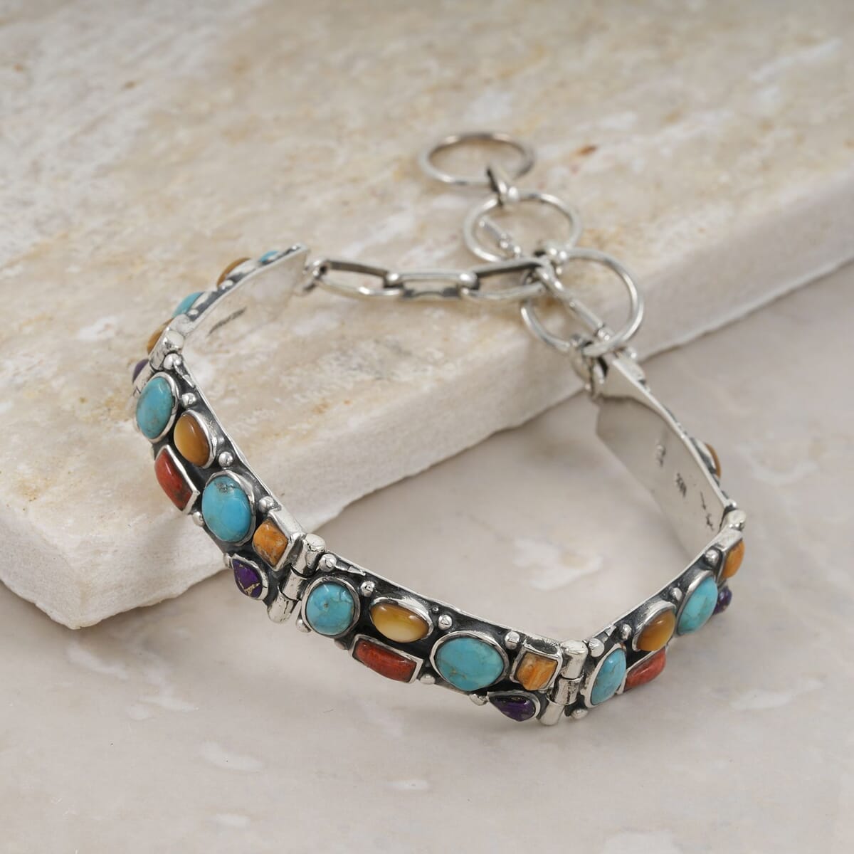 Santa Fe Style Multi Gemstone 37.50 ctw Bracelet in Sterling Silver (6.50-7.50In) image number 1