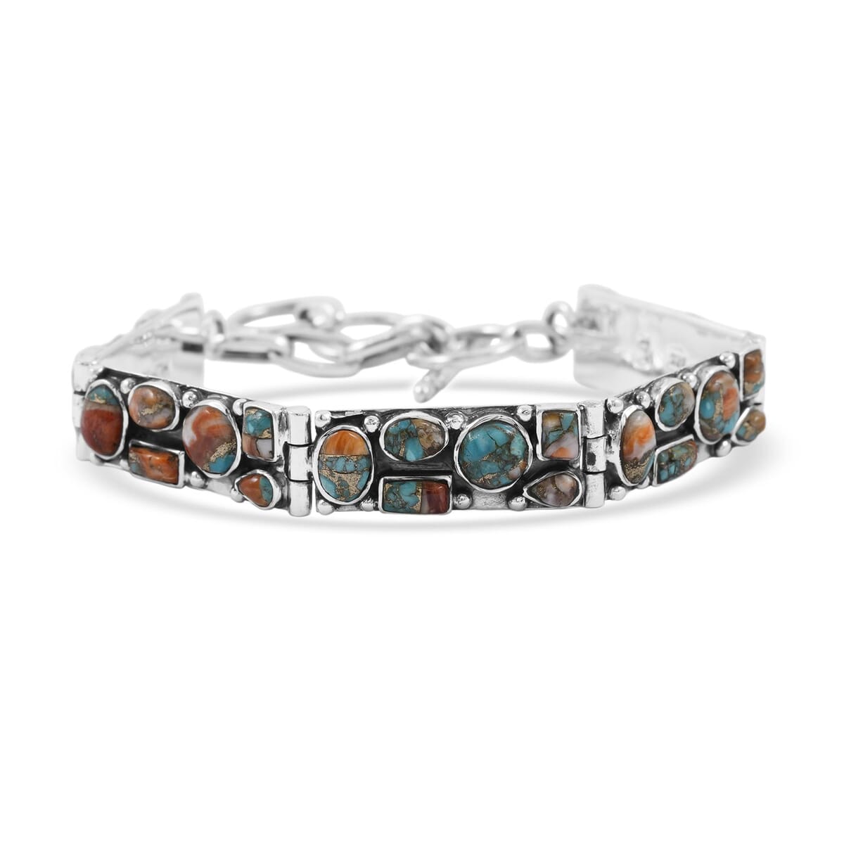 Santa Fe Style Spiny Turquoise 37.50 ctw Bracelet in Sterling Silver (6.50-7.50In) image number 0