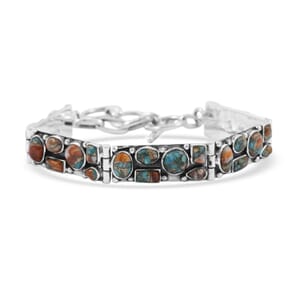 Santa Fe Style Spiny Turquoise 37.50 ctw Bracelet in Sterling Silver (6.50-7.50In)