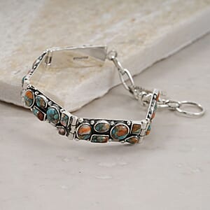 Santa Fe Style Spiny Turquoise 37.50 ctw Mosaic Legacy Bracelet in Sterling Silver (6.50-7.50In)