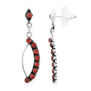 Santa Fe Style Red Coral 8.50 ctw Earrings in Sterling Silver