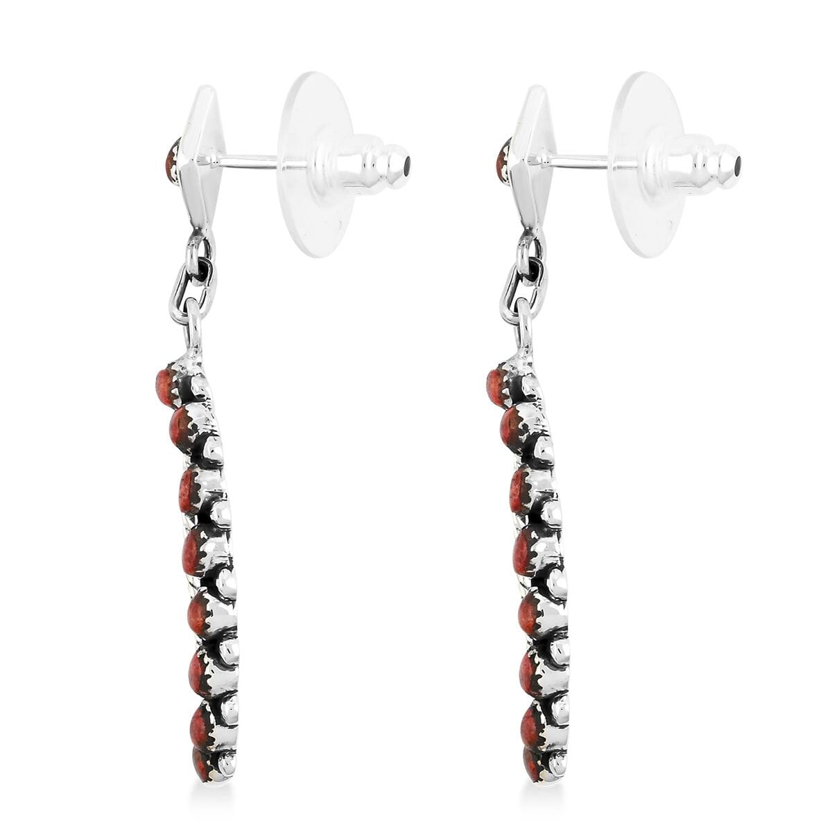 Santa Fe Style Red Coral 8.50 ctw Earrings in Sterling Silver image number 3
