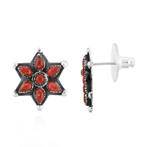 Santa Fe Style Red Coral 10.00 ctw Earrings in Sterling Silver