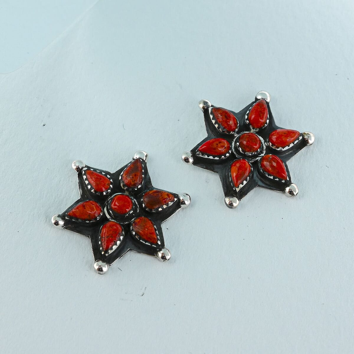Santa Fe Style Red Coral 10.00 ctw Earrings in Sterling Silver image number 1