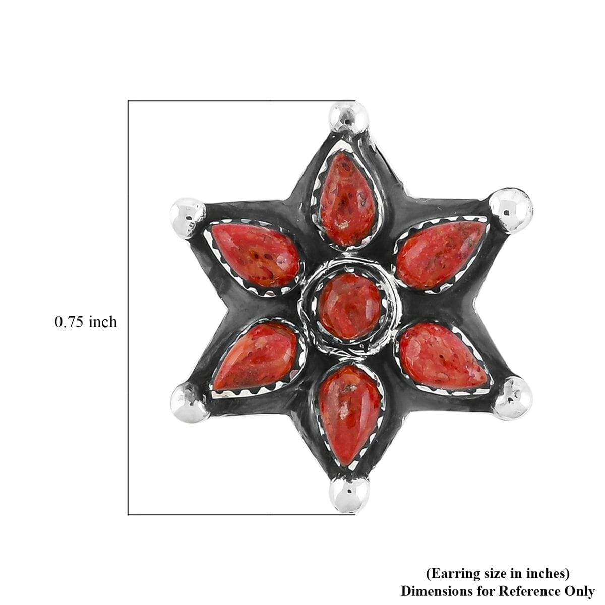 Santa Fe Style Red Coral 10.00 ctw Earrings in Sterling Silver image number 4