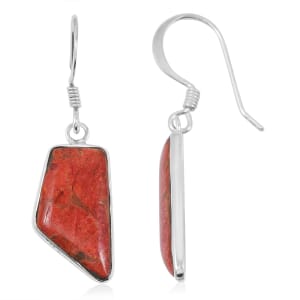 Santa Fe Style Red Coral 15.00 ctw Earrings in Sterling Silver