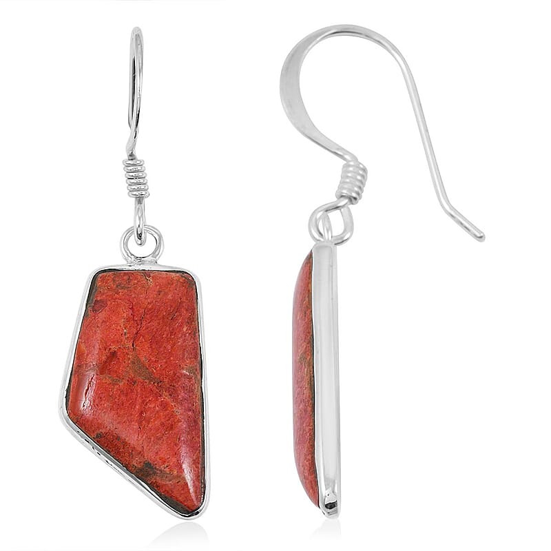 Santa Fe Style Red Coral 15.00 ctw Earrings in Sterling Silver