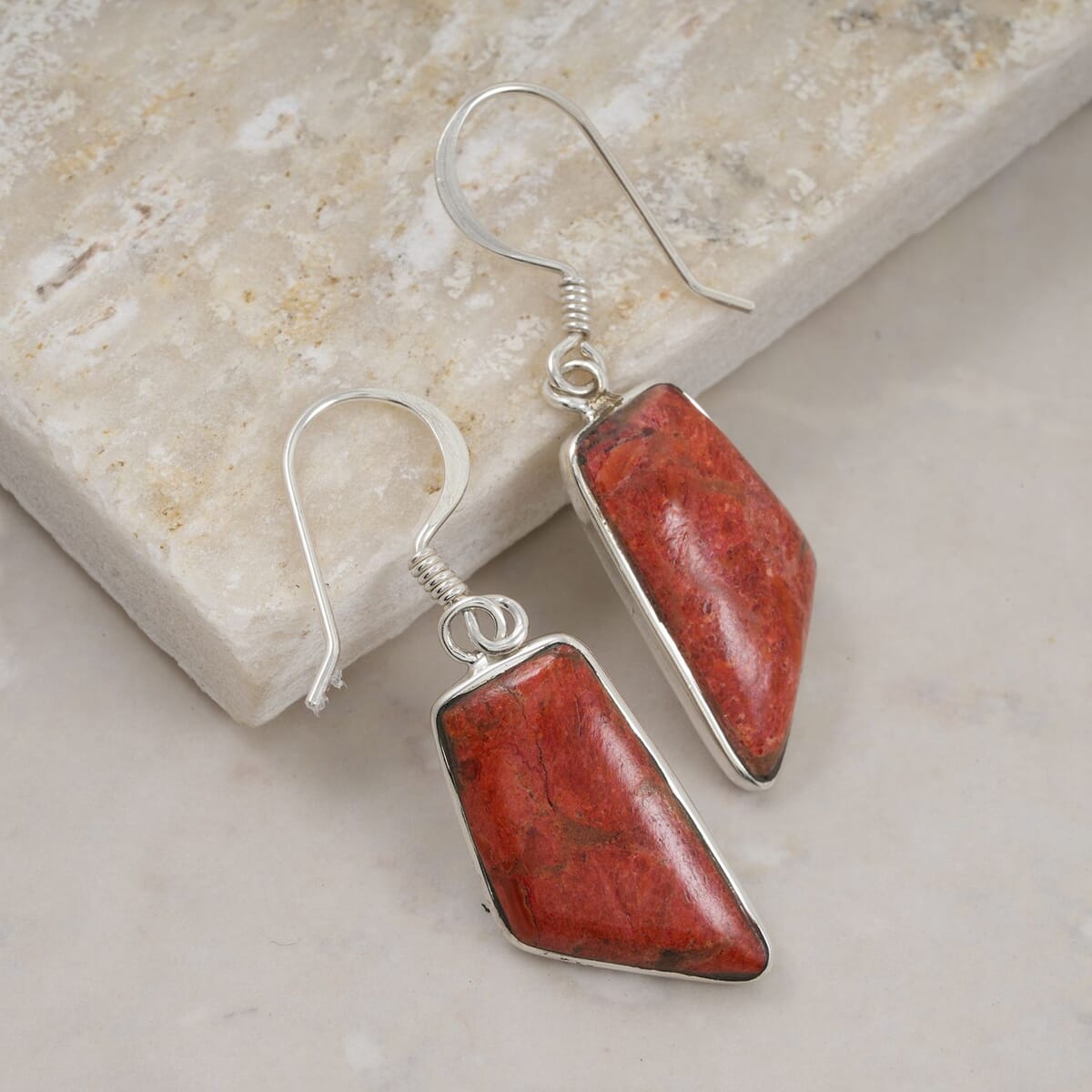 Santa Fe Style Red Coral 15.00 ctw Earrings in Sterling Silver image number 1