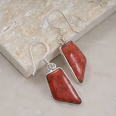 Santa Fe Style Red Coral 15.00 ctw Earrings in Sterling Silver