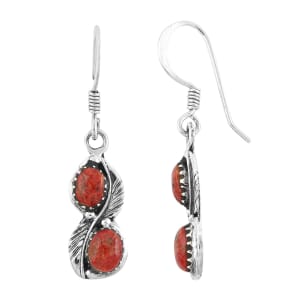 Santa Fe Style Red Coral 7.00 ctw Earrings in Sterling Silver