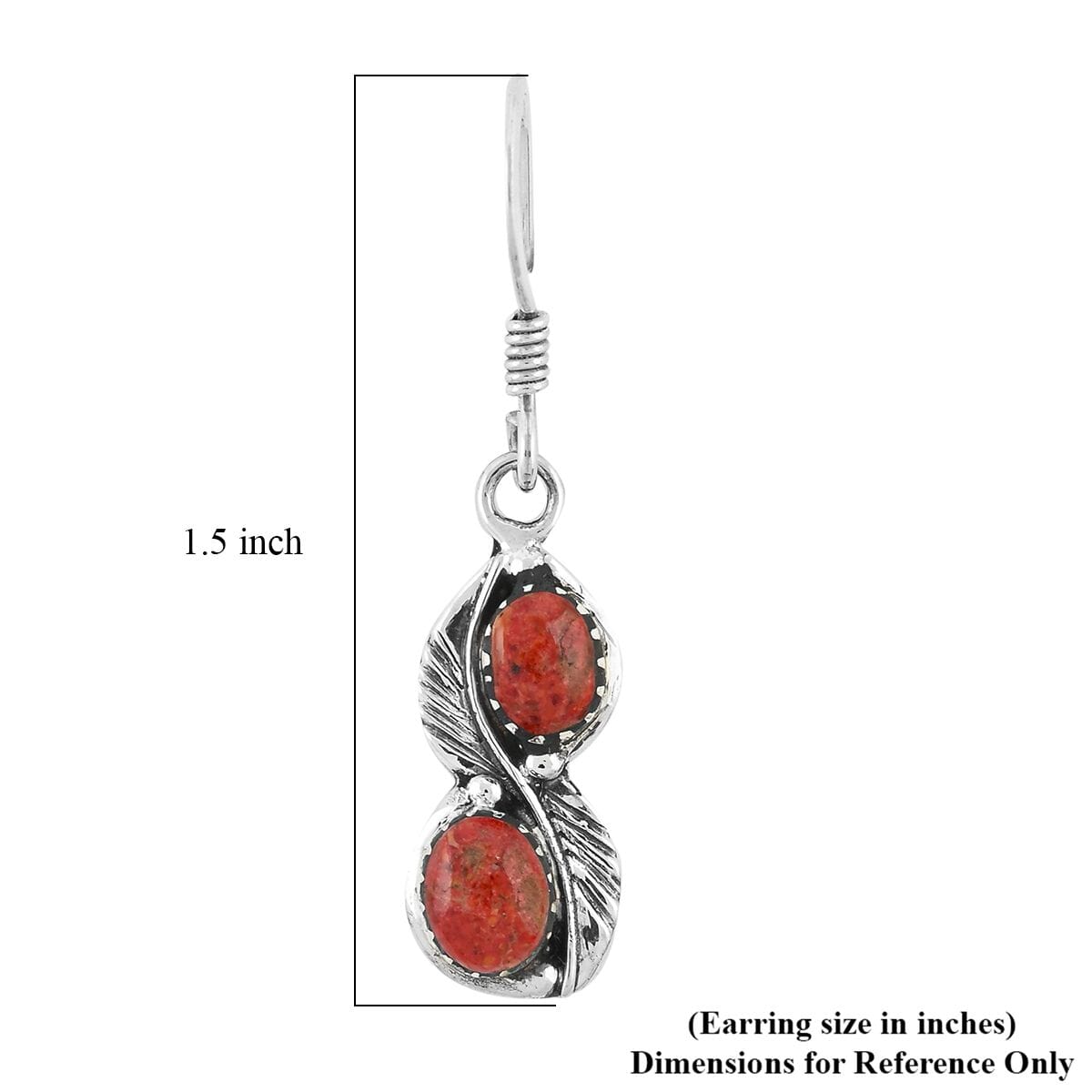 Santa Fe Style Red Coral 7.00 ctw Earrings in Sterling Silver image number 4