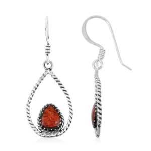 Santa Fe Style Red Coral 4.50 ctw Earrings in Sterling Silver